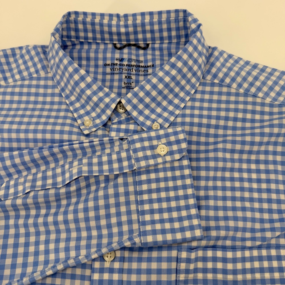 Vineyard Vines Shirt Mens XXL Blue Gingham On-The-Go Performance Button Down